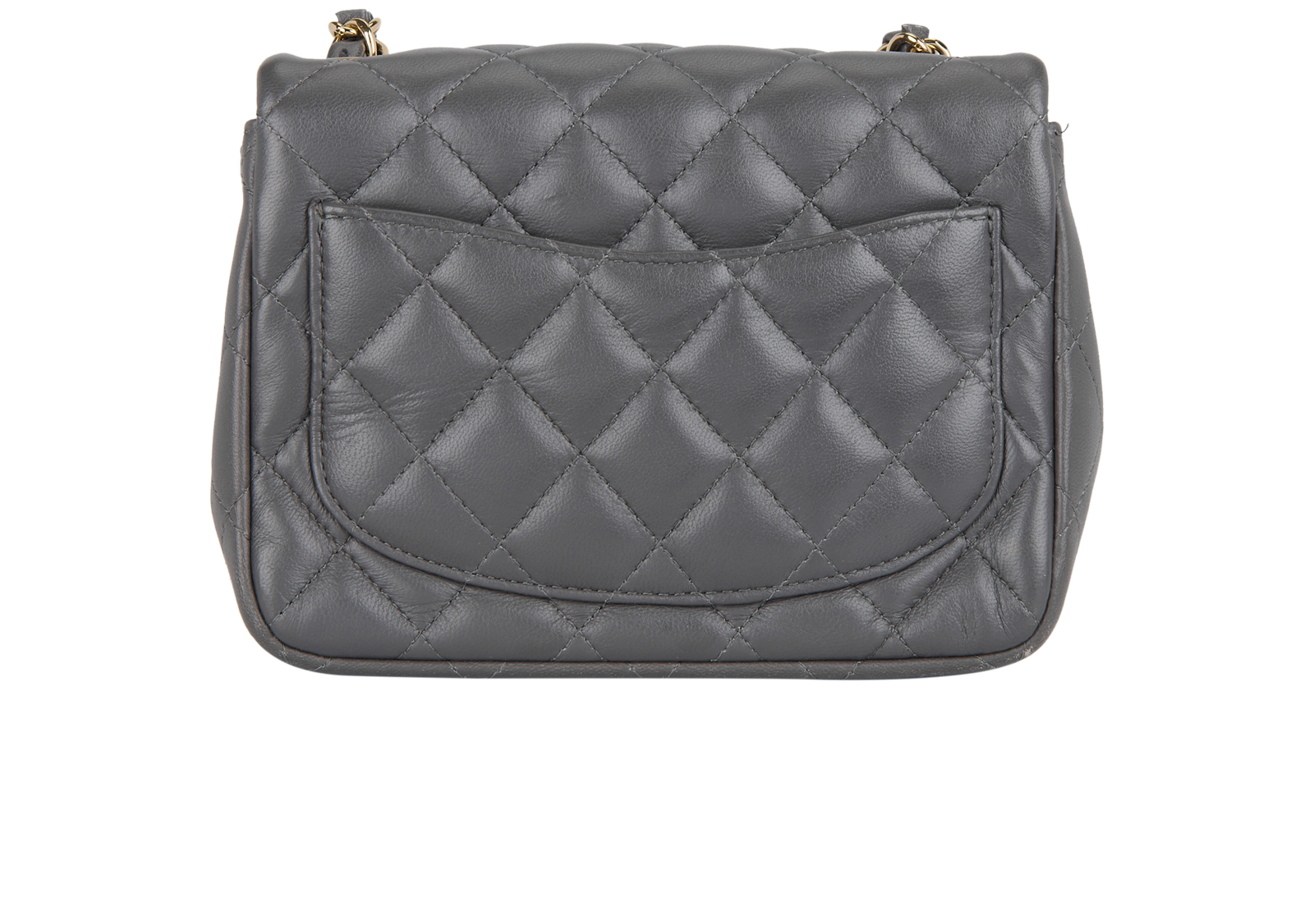 Mini Square Classic Flap, &pound;3,800, Handbags, Grey, Lambskin Leather, Back view
